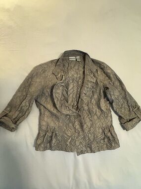 Chico's Taupe Crinkle Quilted Open Blazer